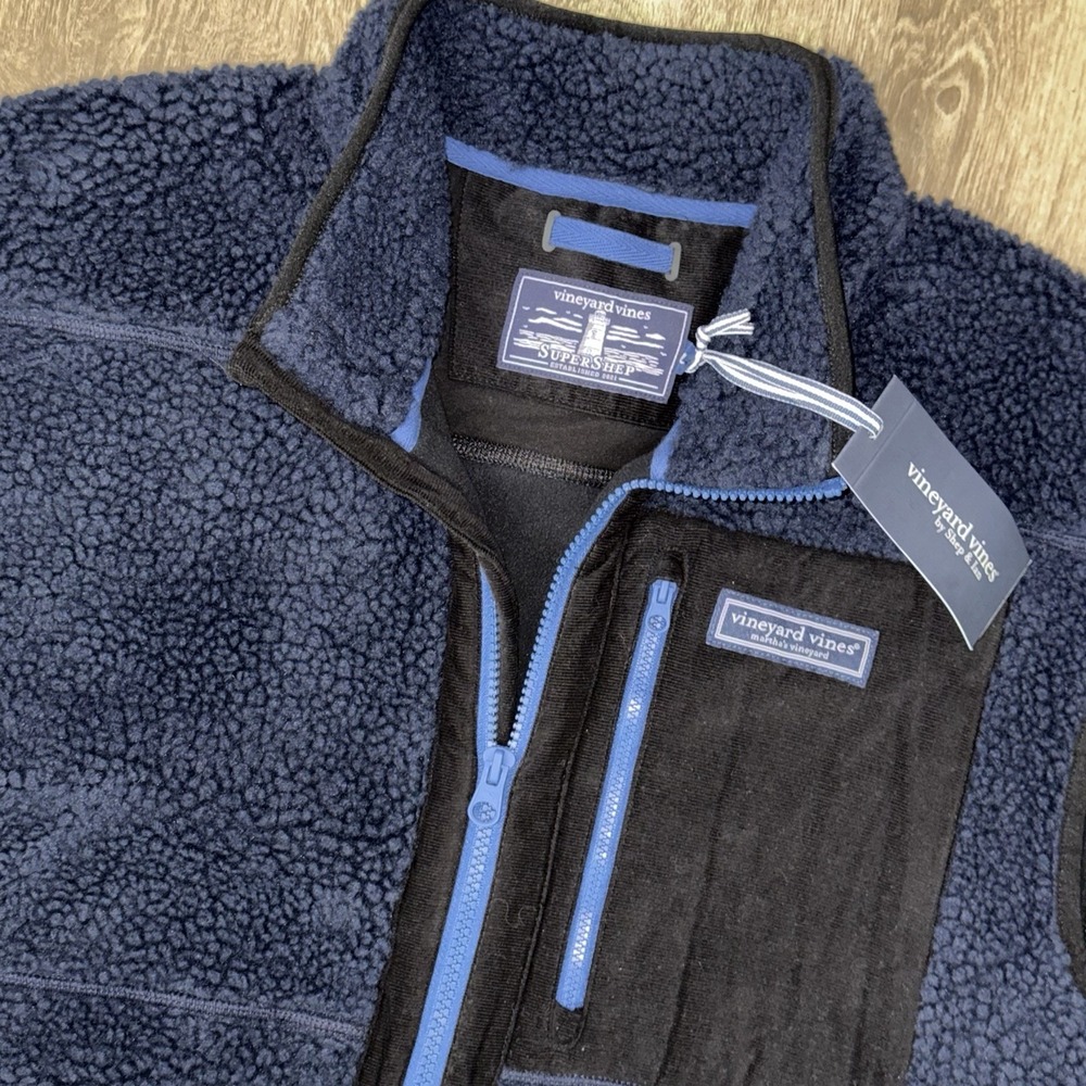 NEW Vineyard Vines Sherpa Super Shep Vest Men's XL Nautical Navy Full Zip